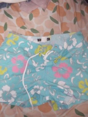 Material Girl Pastel Floral Swim Shorts in Turquoise, Pink & Yellow